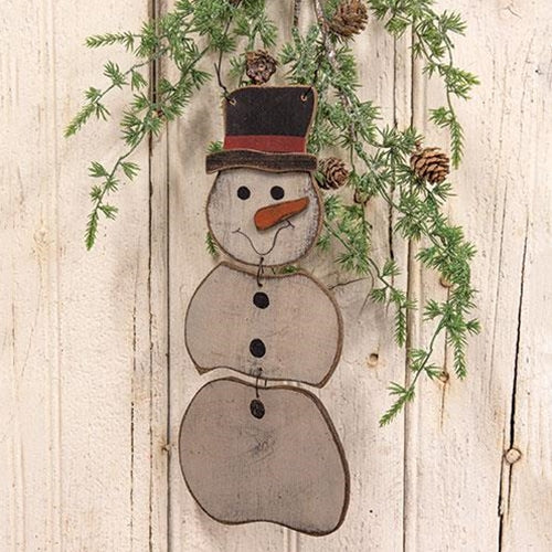 Distressed Wooden Segmented Snowman Hanger