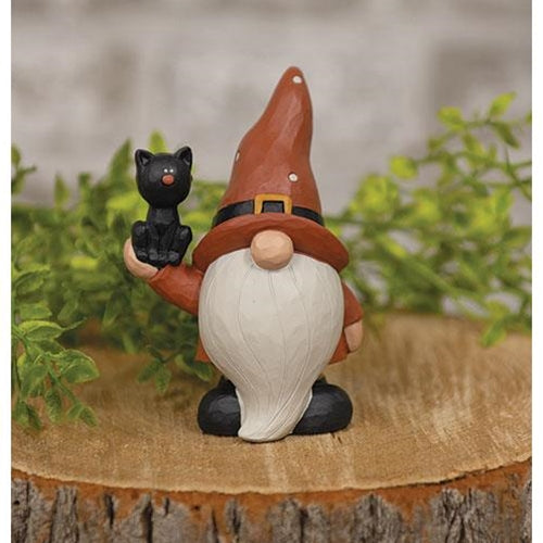 Resin Halloween Gnome w/Black Cat