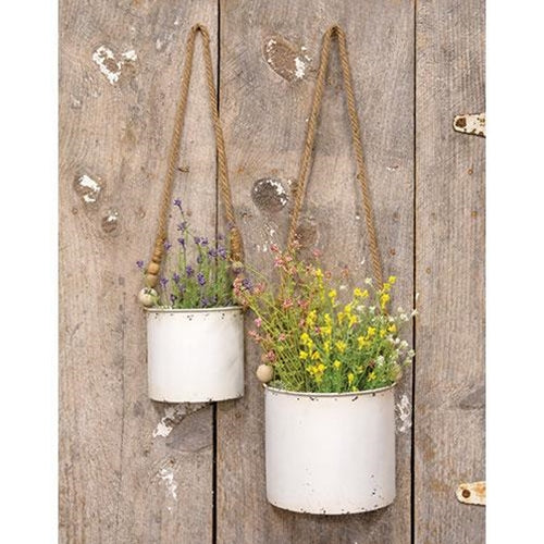 2/Set Shabby Chic Half Round Planters With Jute Hangers