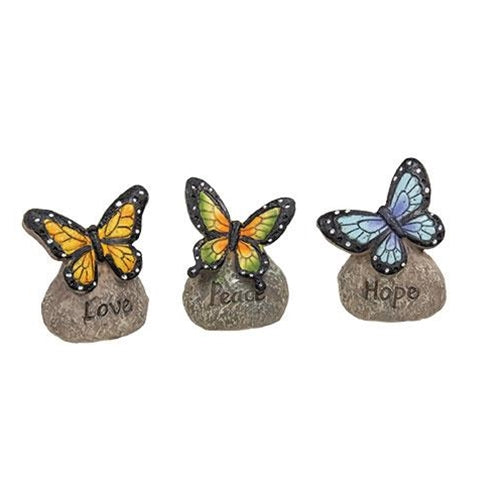 Resin Butterfly Messenger Stone 3 Asstd.