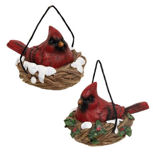 Resin Cardinal In Nest 2 Asstd.