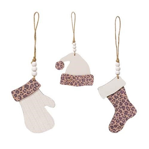 Cheetah Print Winter Clothes Ornament 3 Asstd.