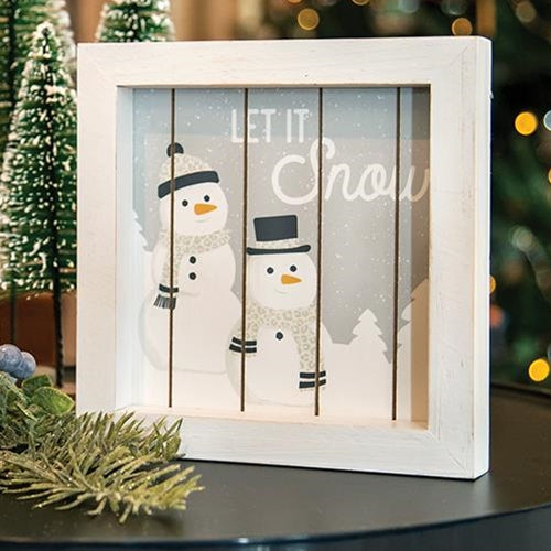 Let It Snow Framed Shiplap Snowman Sign