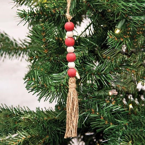 Red & White Jute Tasseled Bead Ornament