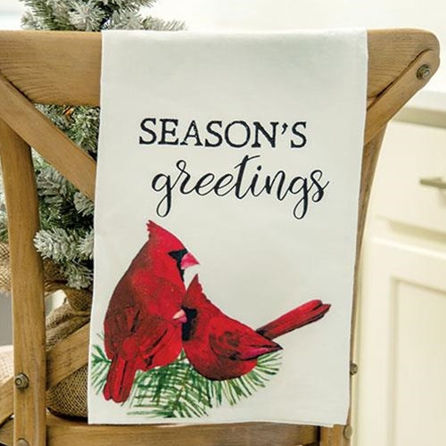 Season's Greetings Cardinal Dish Towel