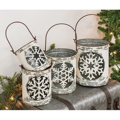 4/Set White Vintage Snowflake Buckets