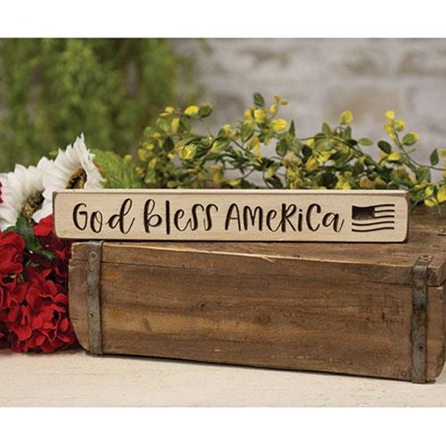 God Bless America w/Flag Engraved Block 12"