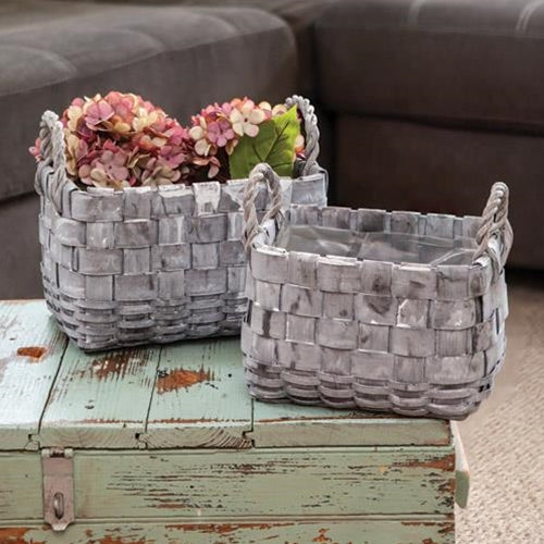 2/Set Rectangle Graywashed Planter Baskets