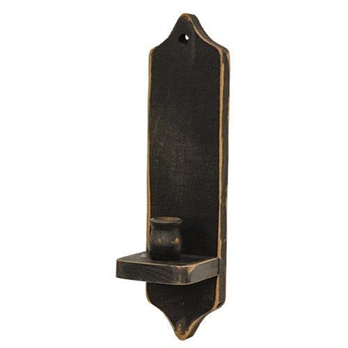 Distressed Black Wooden Wide Wall Taper Sconce