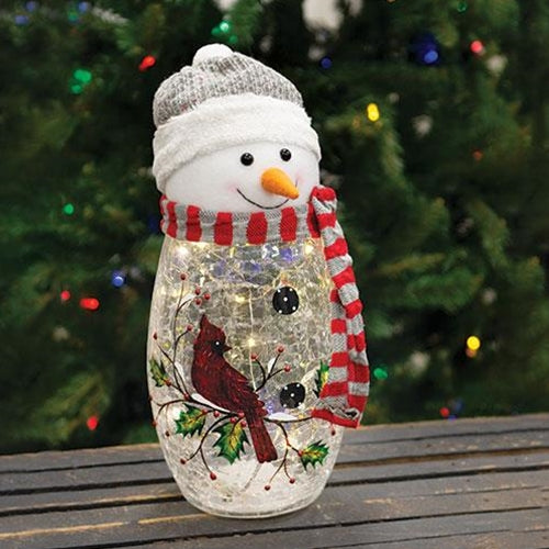 Plush Head Lit Glass Snowman