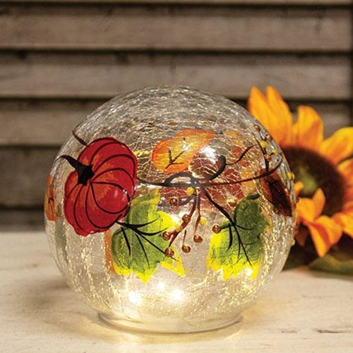 Pumpkin Patch Crackled Glass LED Orb