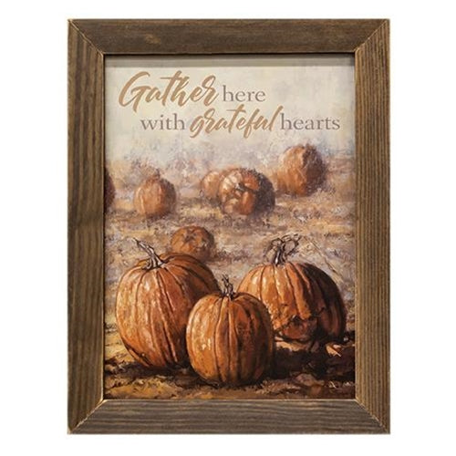 Gather Here Pumpkins Print 12" x 16" Tobacco Lath Frame