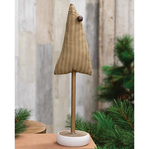 Green Ticking Stripe Christmas Tree on Base 13"