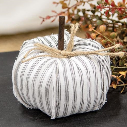 Ticking Stripe Stuffed Pumpkin 4.75"