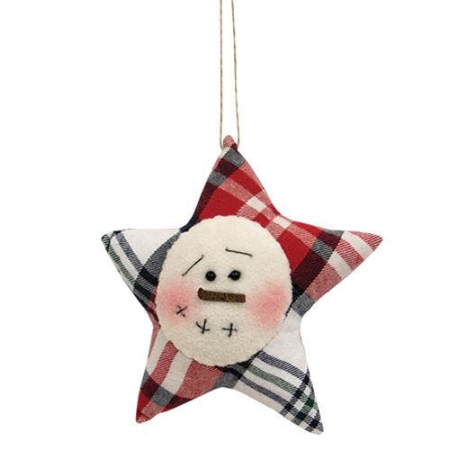 Crimson Plaid Snowman Star Ornament