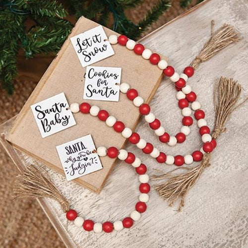 Winter Phrases Tassel Garland w/Red/Wht Beads 4 Asstd.