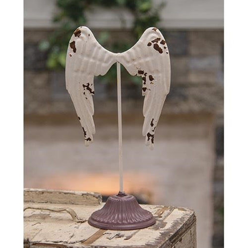 Distressed Metal Angel Wings Pedestal