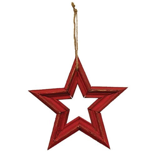 Distressed Red Wooden Frame Hanging Star 10"