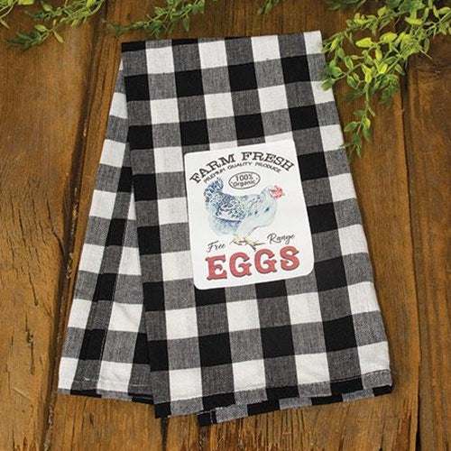 Farm Fresh Eggs Black & White Buffalo Check Dish Towel