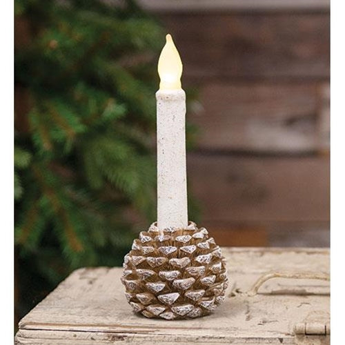 Snowy Resin Small Pinecone Taper Holder