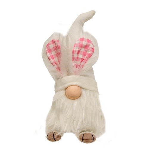 White Gnome Bunny w/Gingham Ears