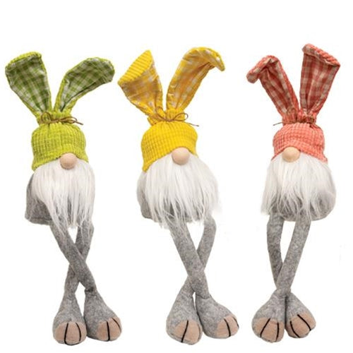 Gingham Waffle Bunny Dangle Leg Gnome 3 Asstd.