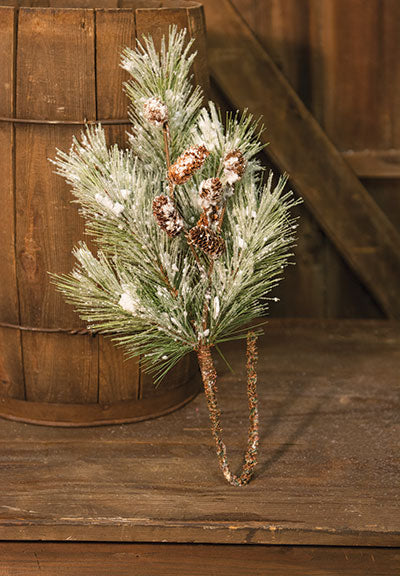 Flocked Pine Spray w/Cones 24"