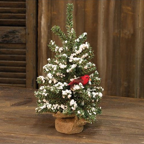 Snowy German Twig Tree w/Cardinal 16"