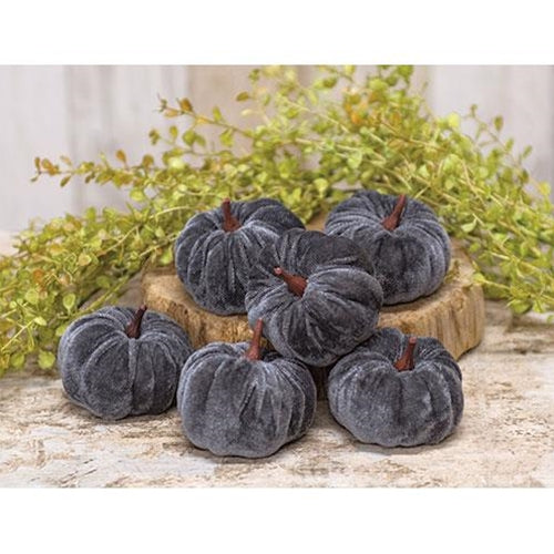 6/Set Gray Velvet Pumpkins 2.5"